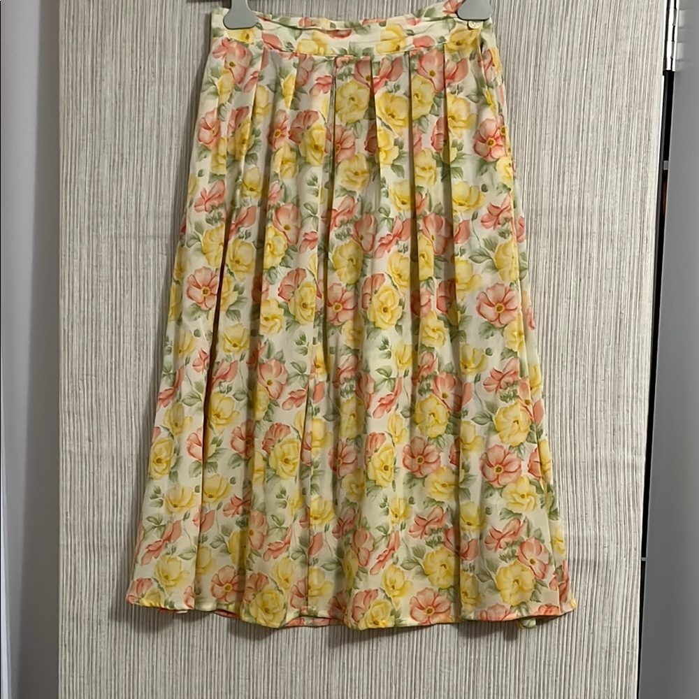 German Geist midi Pleated Floral Skirt - Yellow and Pink vintage size 10